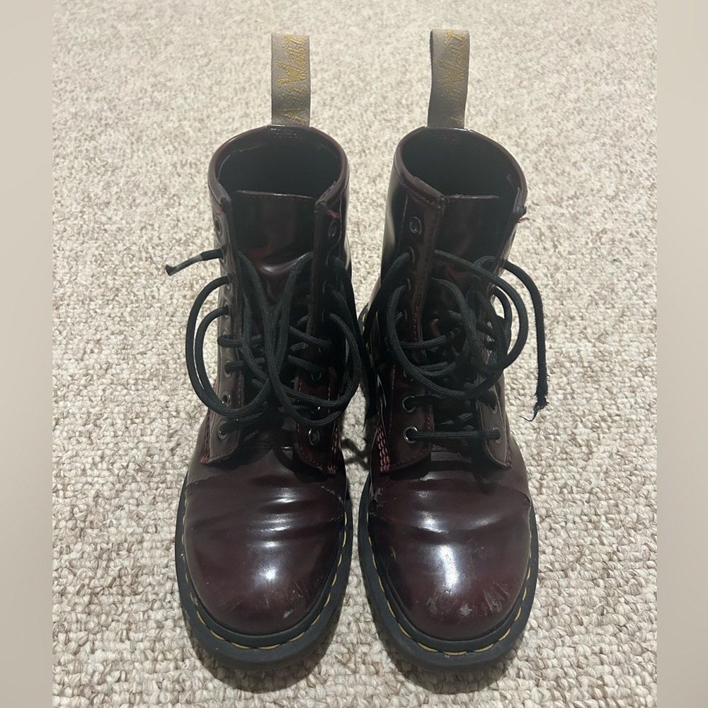 Vegan 1460 Dr. Martens Cherry Red Lace Up Boots - Picture 3 of 14